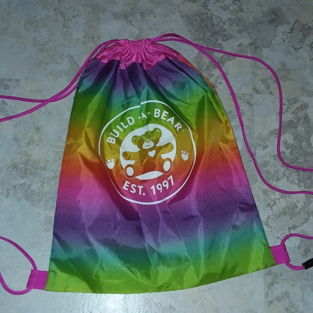 Build a bear rainbow drawstring backpack